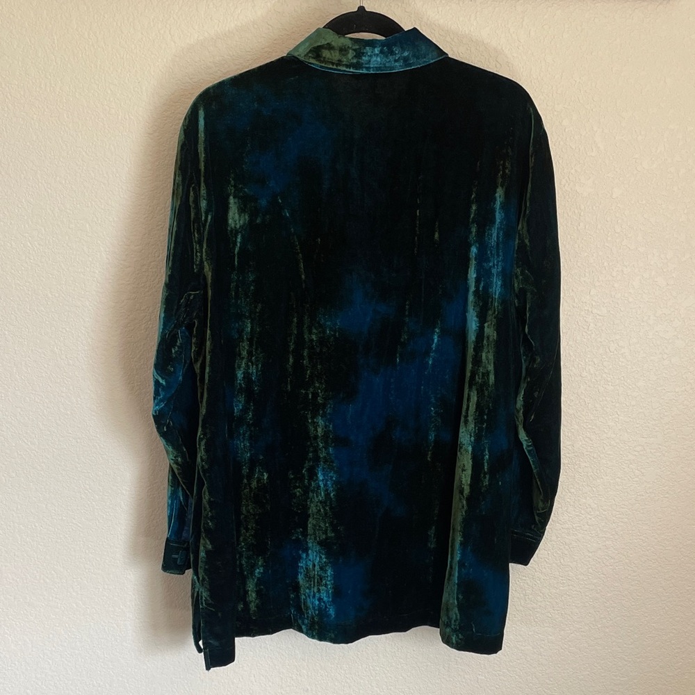 John Mark Velvet Button-Down Shirt XL in Blue & Dark Green Burnout Artsy Velour - Picture 7 of 10